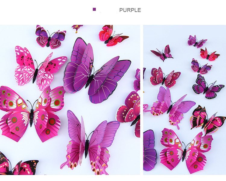 12pcs 3D Double Layer Butterflies Wall Stickers Living Room Decor Wedding Kids Room Decoration DIY Wall Art Magnet Stickers