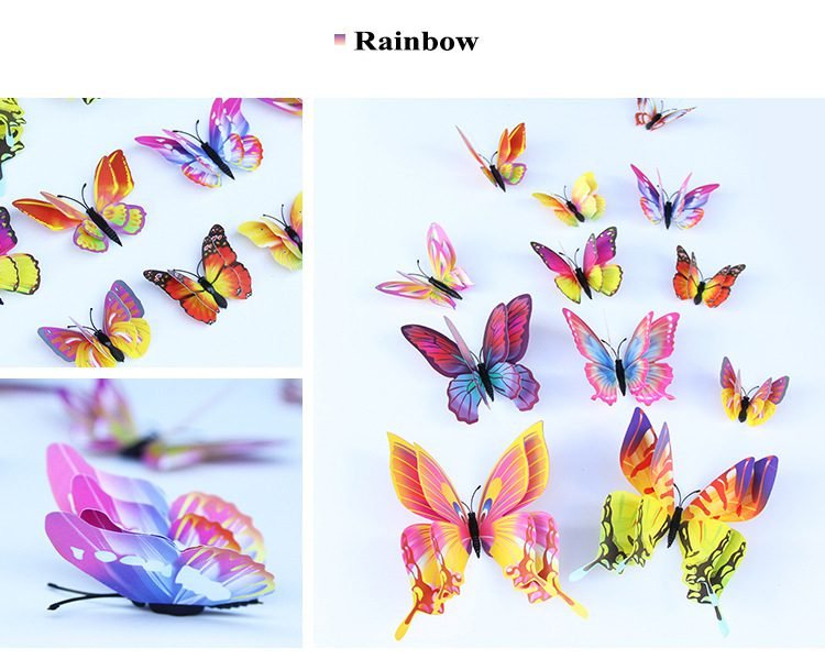 12pcs 3D Double Layer Butterflies Wall Stickers Living Room Decor Wedding Kids Room Decoration DIY Wall Art Magnet Stickers