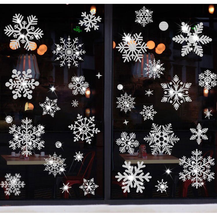 Glitter Effect Snowflake Electrostatic Wall Sticker Christmas Kids Room Decor Glass Window Home Decoration New Year Wallpaper