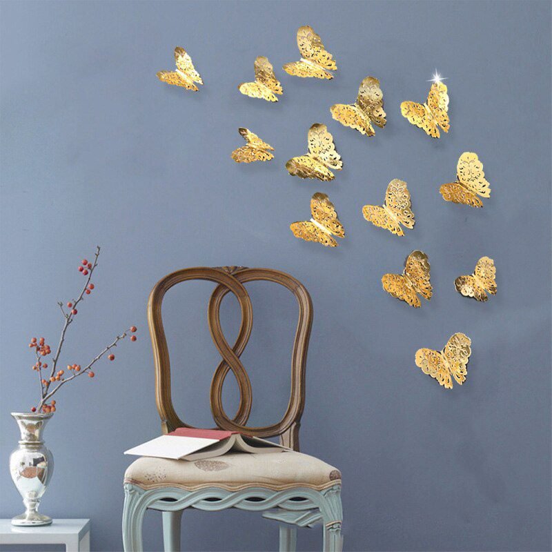 12Pcs 3D Hollow Butterfly Wall Sticker For Home Decoration DIY Wall Stickers For Kids Rooms Party Wedding Decor Butterfly Fridge