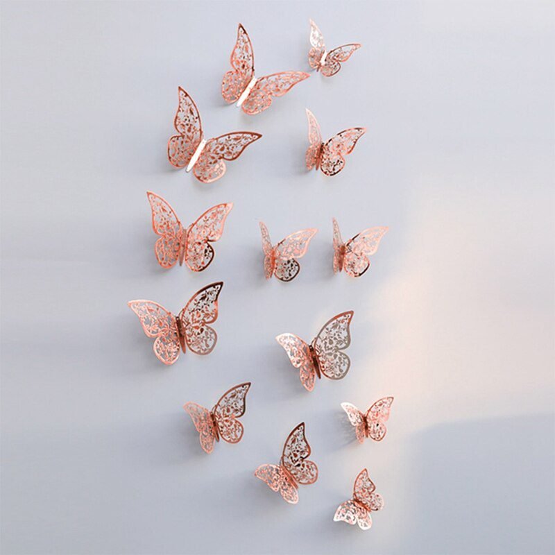 12Pcs 3D Hollow Butterfly Wall Sticker For Home Decoration DIY Wall Stickers For Kids Rooms Party Wedding Decor Butterfly Fridge