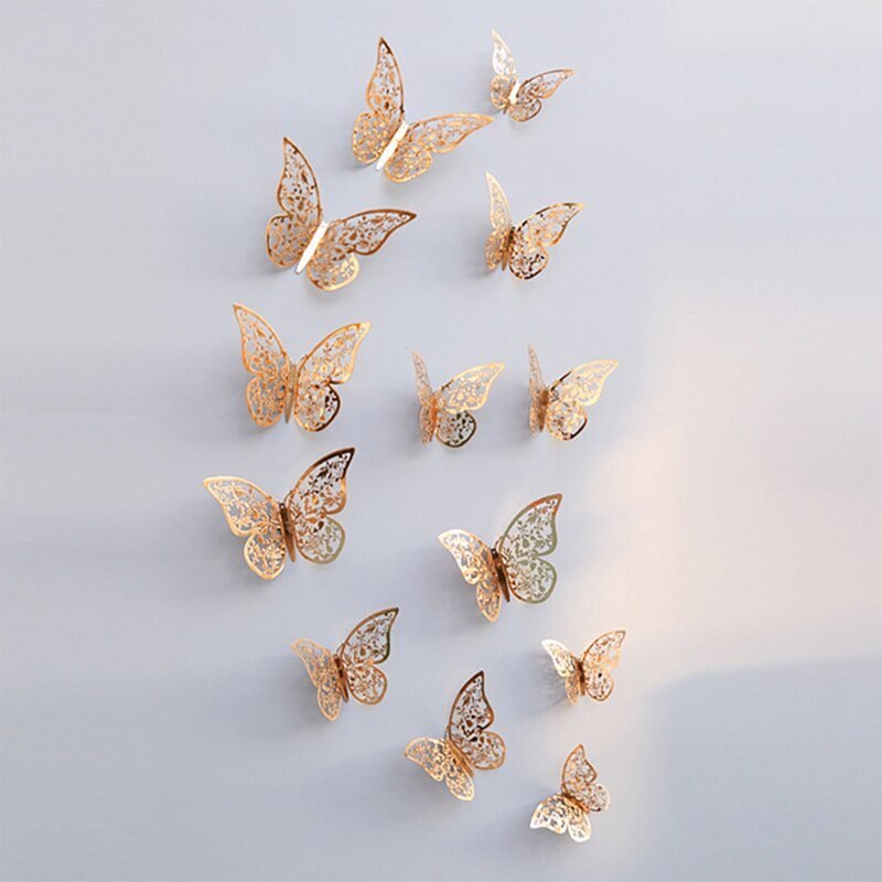 12Pcs 3D Hollow Butterfly Wall Sticker For Home Decoration DIY Wall Stickers For Kids Rooms Party Wedding Decor Butterfly Fridge