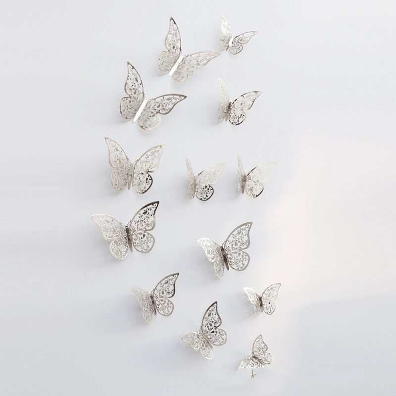 12Pcs 3D Hollow Butterfly Wall Sticker For Home Decoration DIY Wall Stickers For Kids Rooms Party Wedding Decor Butterfly Fridge