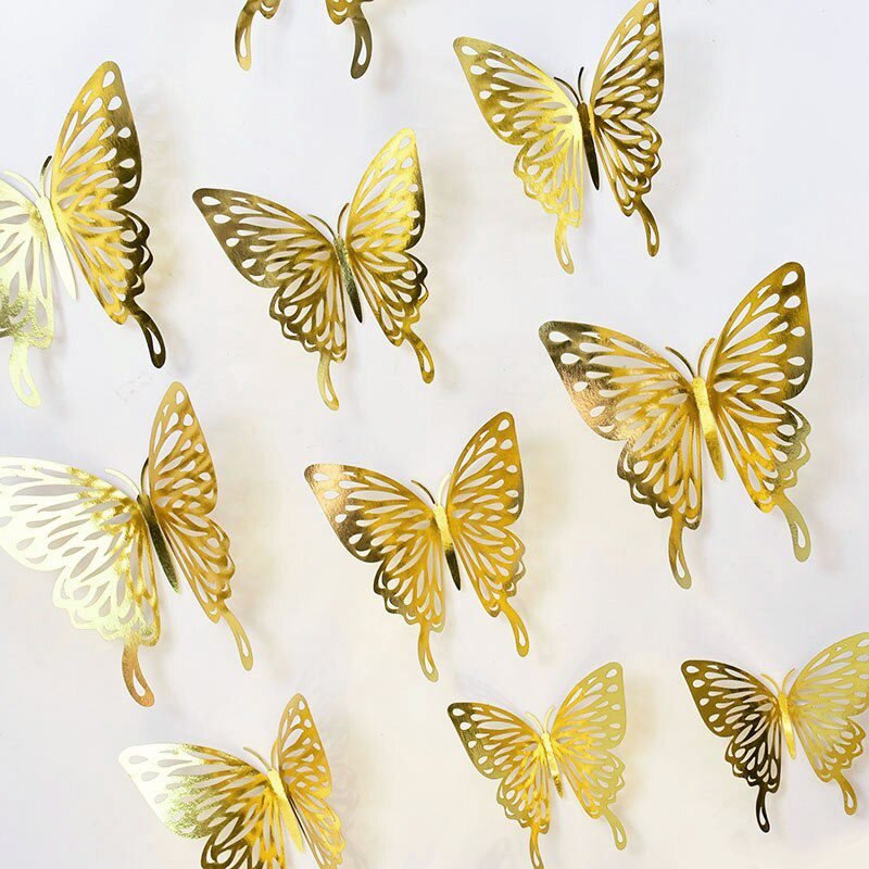 12Pcs 3D Hollow Butterfly Wall Sticker DIY Art Kids Room Home Wall Decals Wedding Birthday Party Butterfly Decoration Fridge