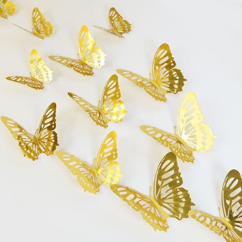 12Pcs 3D Hollow Butterfly Wall Sticker DIY Art Kids Room Home Wall Decals Wedding Birthday Party Butterfly Decoration Fridge