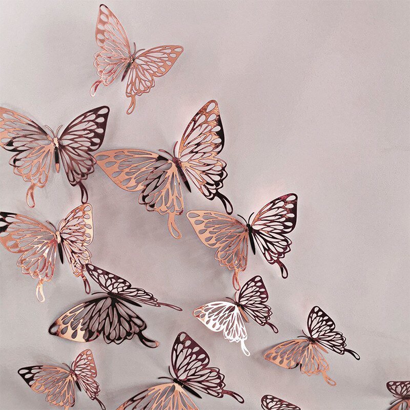 12Pcs 3D Hollow Butterfly Wall Sticker DIY Art Kids Room Home Wall Decals Wedding Birthday Party Butterfly Decoration Fridge
