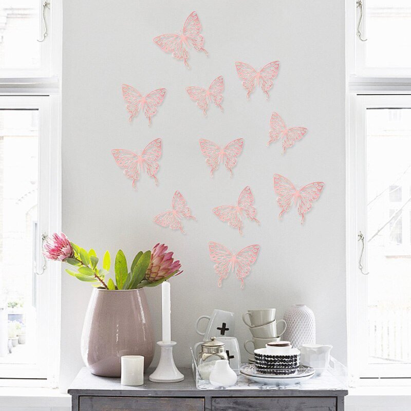 12Pcs 3D Hollow Butterfly Wall Sticker DIY Art Kids Room Home Wall Decals Wedding Birthday Party Butterfly Decoration Fridge
