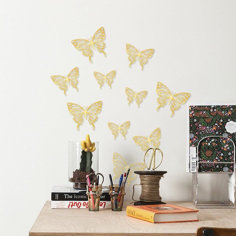 12Pcs 3D Hollow Butterfly Wall Sticker DIY Art Kids Room Home Wall Decals Wedding Birthday Party Butterfly Decoration Fridge
