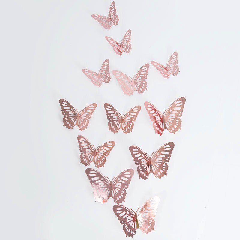 12Pcs 3D Hollow Butterfly Wall Sticker DIY Art Kids Room Home Wall Decals Wedding Birthday Party Butterfly Decoration Fridge