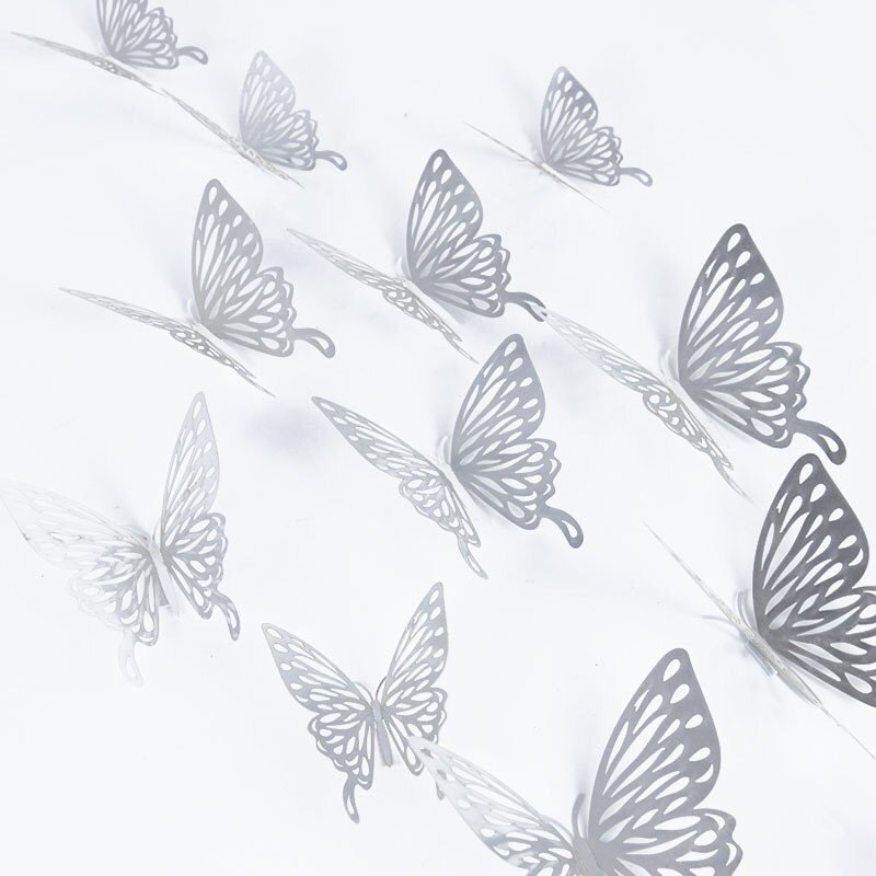 12Pcs 3D Hollow Butterfly Wall Sticker DIY Art Kids Room Home Wall Decals Wedding Birthday Party Butterfly Decoration Fridge