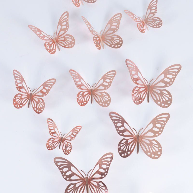 12Pcs 3D Hollow Butterfly Wall Sticker DIY Art Kids Room Home Wall Decals Wedding Birthday Party Butterfly Decoration Fridge