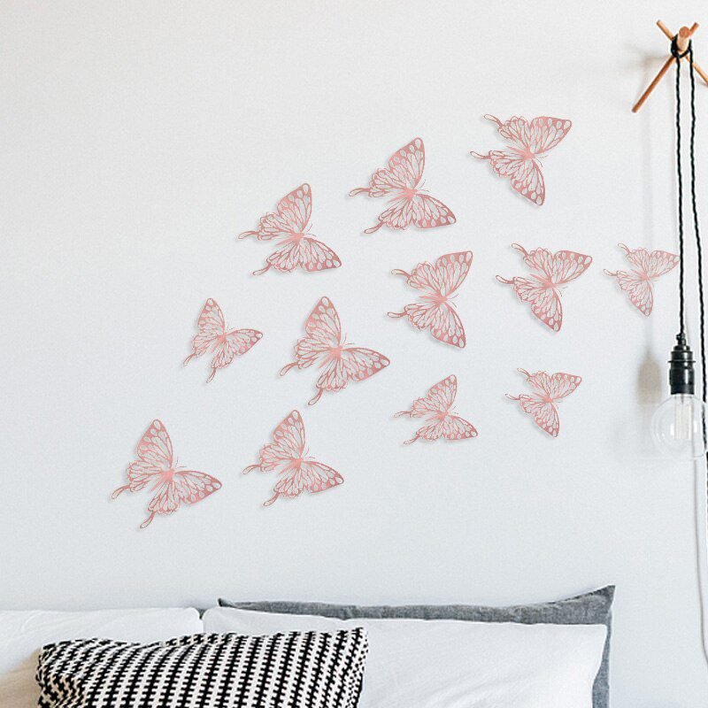 12Pcs 3D Hollow Butterfly Wall Sticker DIY Art Kids Room Home Wall Decals Wedding Birthday Party Butterfly Decoration Fridge