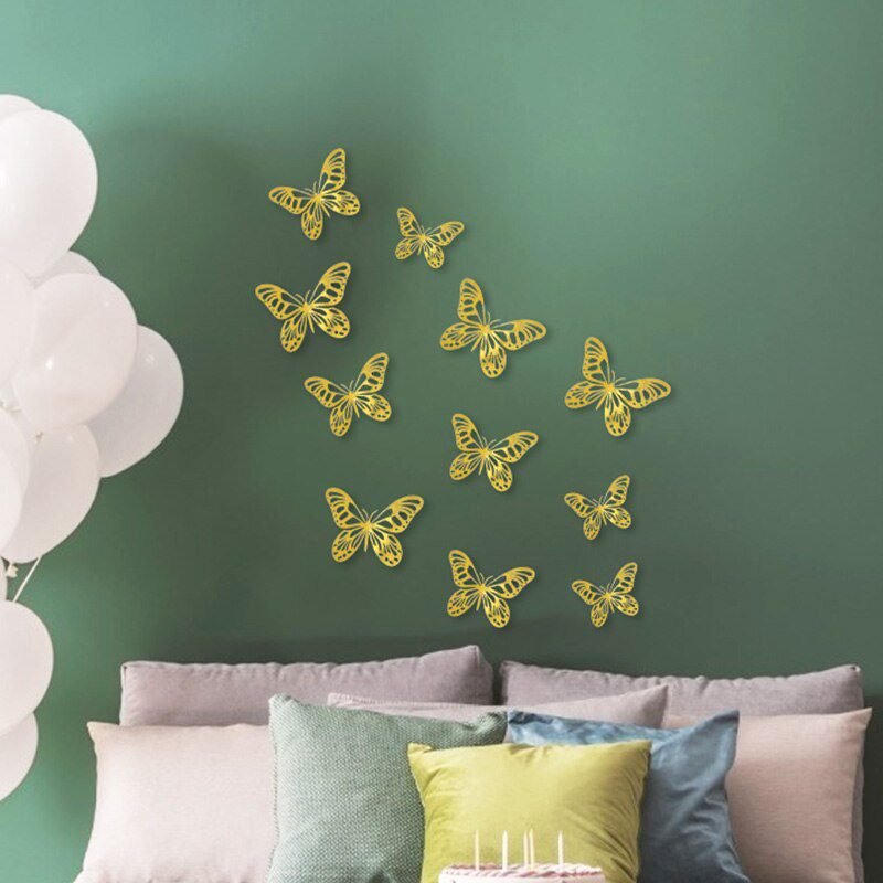 12Pcs 3D Hollow Butterfly Wall Sticker DIY Art Kids Room Home Wall Decals Wedding Birthday Party Butterfly Decoration Fridge