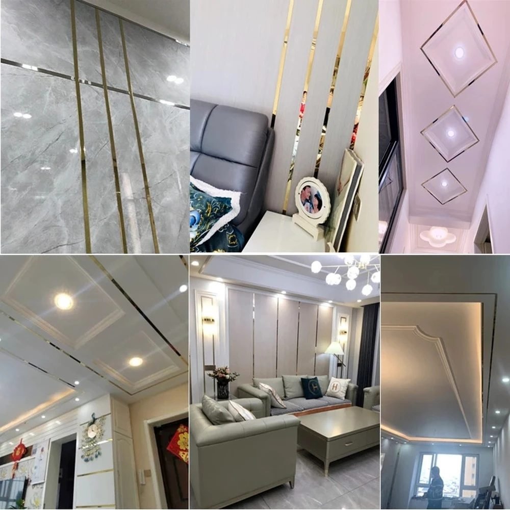 NEW 5M Gold Mirror Wall Sticker Stainless Steel Flat Living Room Decoration Lines Titanium Background Wall Ceiling Edge Strip NEW 5M Gold Mirror Wall Sticker Stainless Steel Flat Living Room Decoration Lines Titanium Background Wall Ceiling Edge Strip