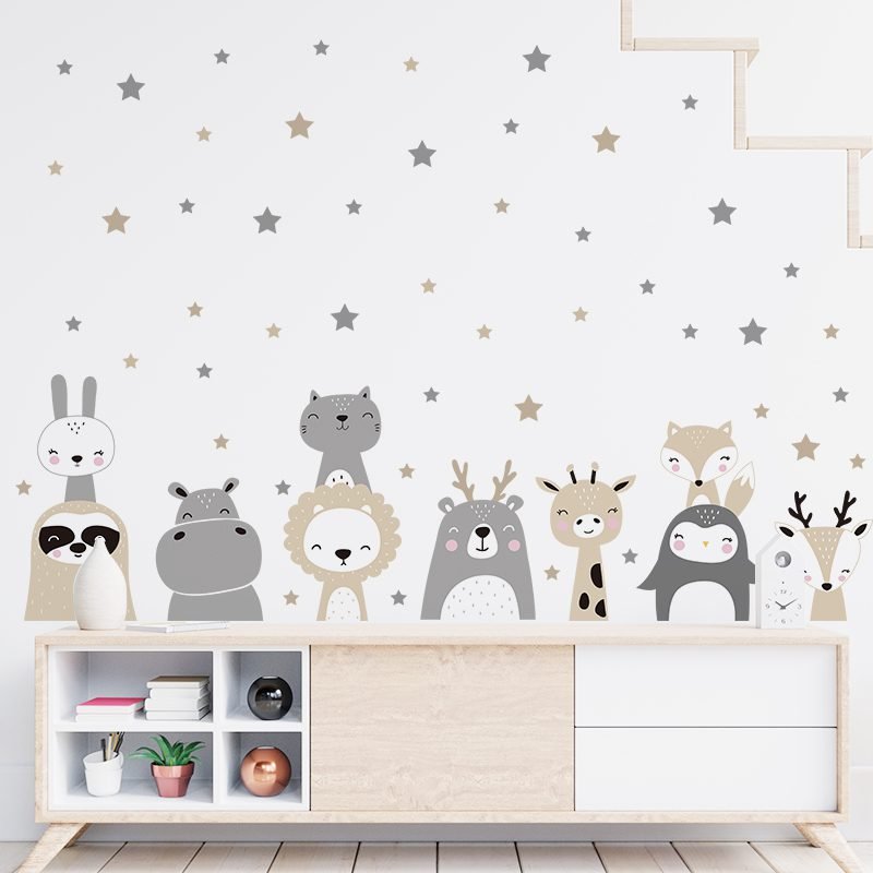 Cartoon Cute Lion Bunny Forest Animals Stars Wall Stickers Bear Deer Wall Decals for Kids Room Baby Nursery Room Bedroom Murals Cartoon Cute Lion Bunny Forest Animals Stars Wall Stickers Bear Deer Wall Decals for Kids Room Baby Nursery Room Bedroom Murals