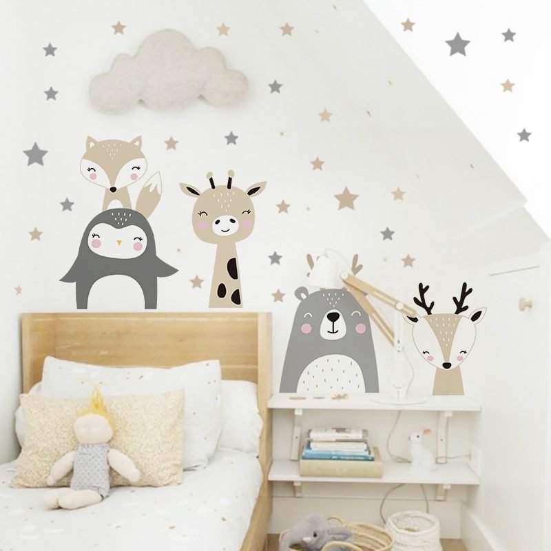 Cartoon Cute Lion Bunny Forest Animals Stars Wall Stickers Bear Deer Wall Decals for Kids Room Baby Nursery Room Bedroom Murals Cartoon Cute Lion Bunny Forest Animals Stars Wall Stickers Bear Deer Wall Decals for Kids Room Baby Nursery Room Bedroom Murals