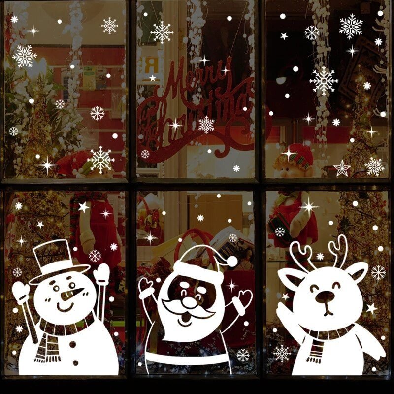 1Set Santa Claus Snowman Elk Window Stickers Snowflake Electrostatic Wall Sticker 2022 Christmas Decoration For Home New Year