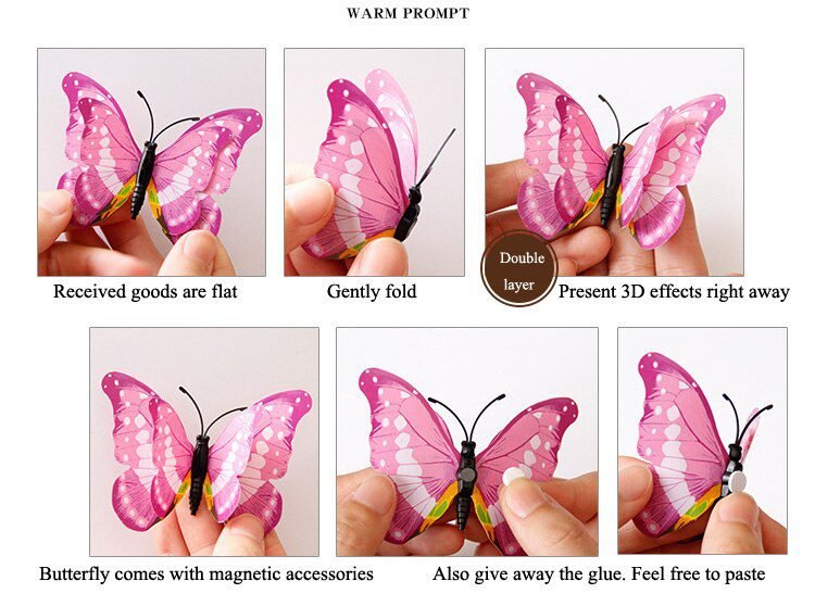 12Pcs Mixed Color Double Layer Butterfly 3D Wall Sticker For Wedding Decoration Magnet Butterflies Fridge Decals Home Room Decor