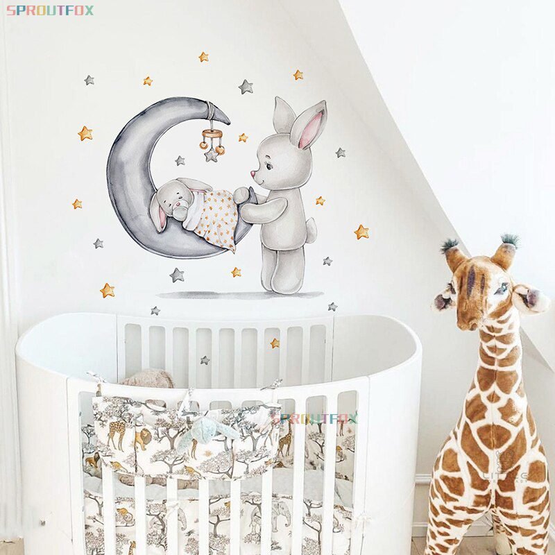 Elephant Giraffe Wall Stickers For Kids Rooms Wall Decorative Vinyl Animal Pattern Moon Child Wall Stickers For Children's Room