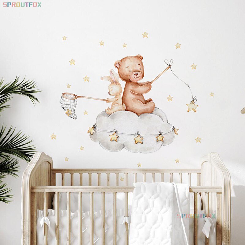 Elephant Giraffe Wall Stickers For Kids Rooms Wall Decorative Vinyl Animal Pattern Moon Child Wall Stickers For Children's Room