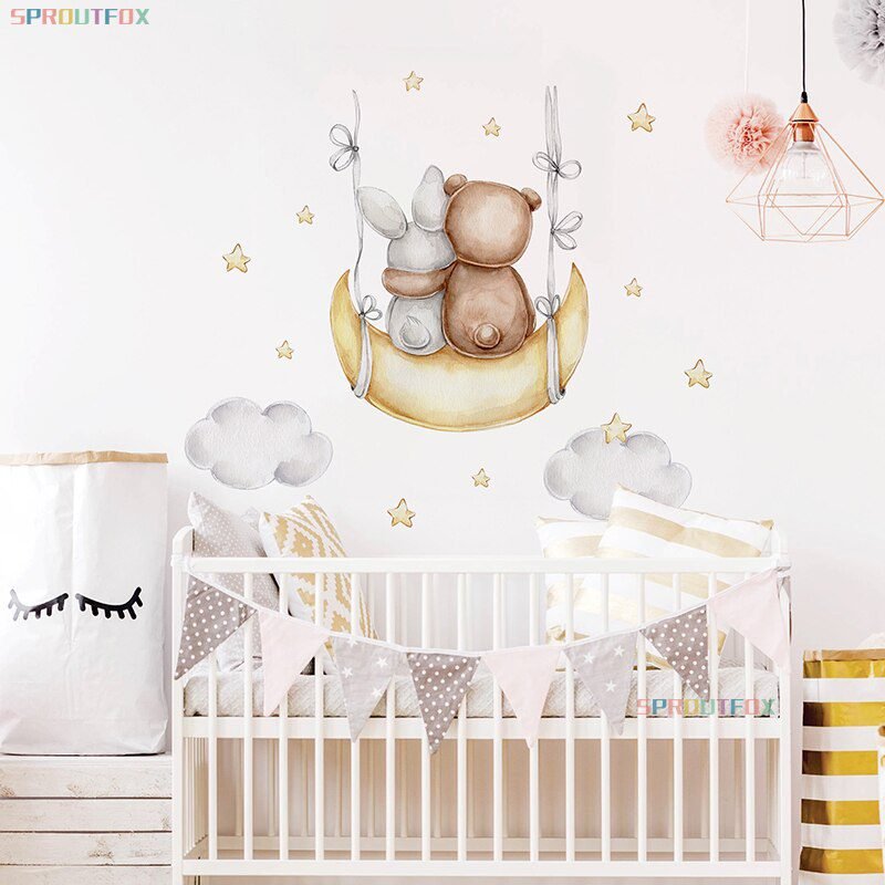 Elephant Giraffe Wall Stickers For Kids Rooms Wall Decorative Vinyl Animal Pattern Moon Child Wall Stickers For Children's Room