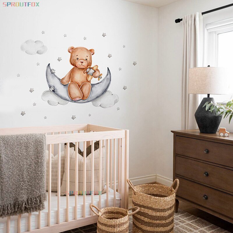 Elephant Giraffe Wall Stickers For Kids Rooms Wall Decorative Vinyl Animal Pattern Moon Child Wall Stickers For Children's Room