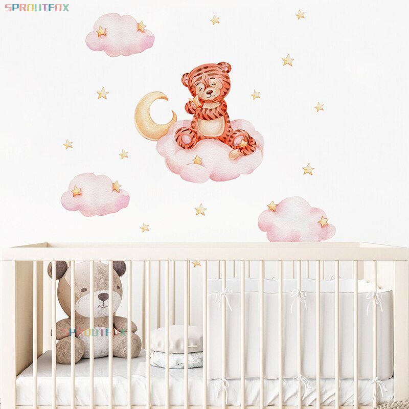 Elephant Giraffe Wall Stickers For Kids Rooms Wall Decorative Vinyl Animal Pattern Moon Child Wall Stickers For Children's Room