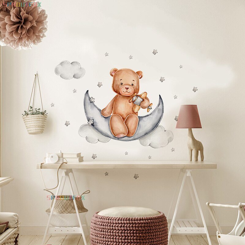 Elephant Giraffe Wall Stickers For Kids Rooms Wall Decorative Vinyl Animal Pattern Moon Child Wall Stickers For Children's Room