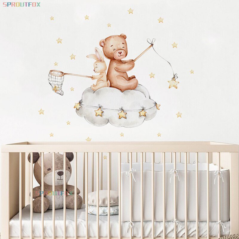 Elephant Giraffe Wall Stickers For Kids Rooms Wall Decorative Vinyl Animal Pattern Moon Child Wall Stickers For Children's Room