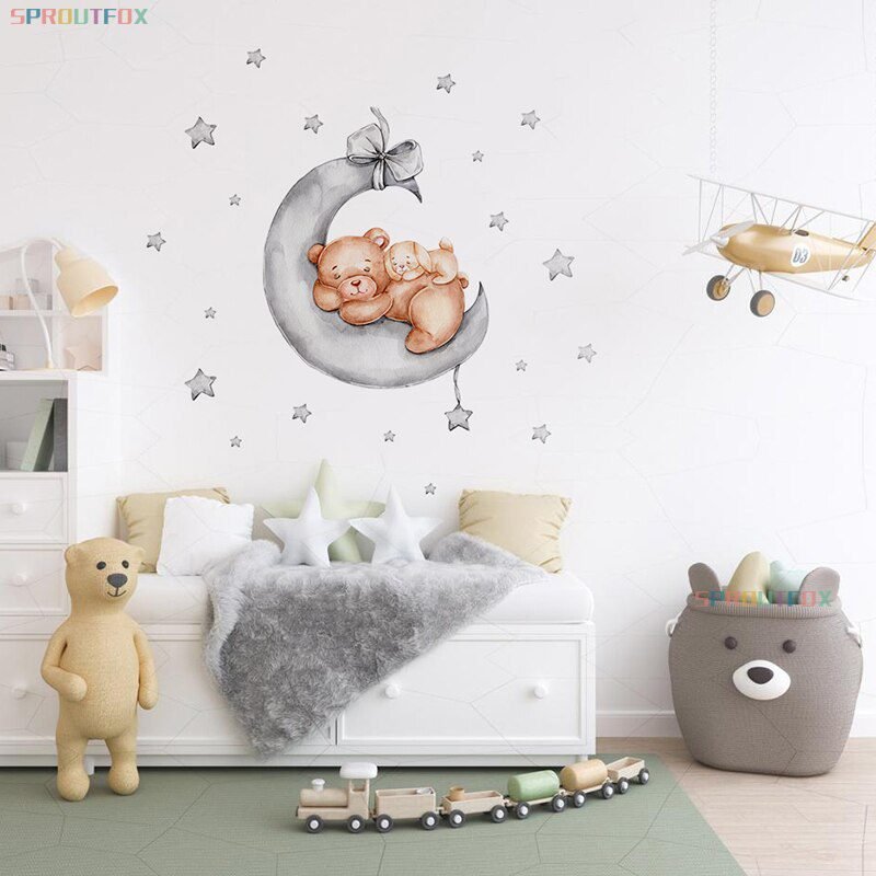Elephant Giraffe Wall Stickers For Kids Rooms Wall Decorative Vinyl Animal Pattern Moon Child Wall Stickers For Children's Room