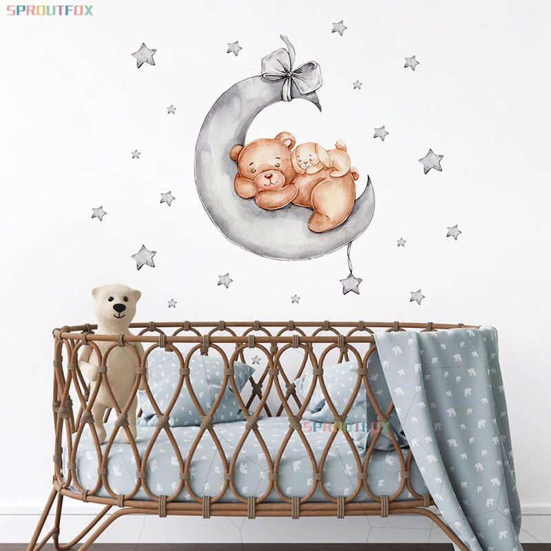 Elephant Giraffe Wall Stickers For Kids Rooms Wall Decorative Vinyl Animal Pattern Moon Child Wall Stickers For Children's Room
