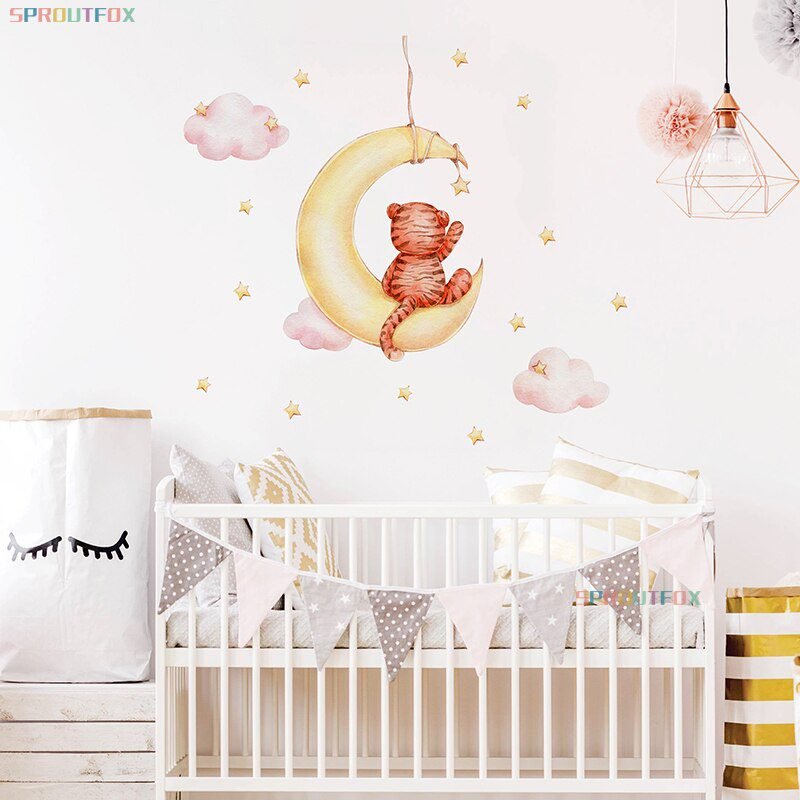 Elephant Giraffe Wall Stickers For Kids Rooms Wall Decorative Vinyl Animal Pattern Moon Child Wall Stickers For Children's Room