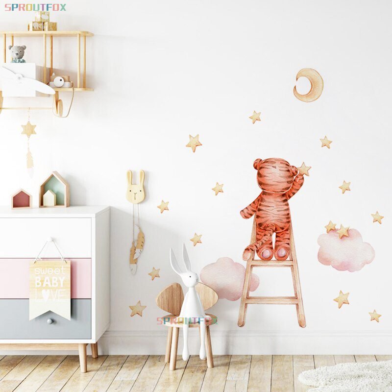 Elephant Giraffe Wall Stickers For Kids Rooms Wall Decorative Vinyl Animal Pattern Moon Child Wall Stickers For Children's Room