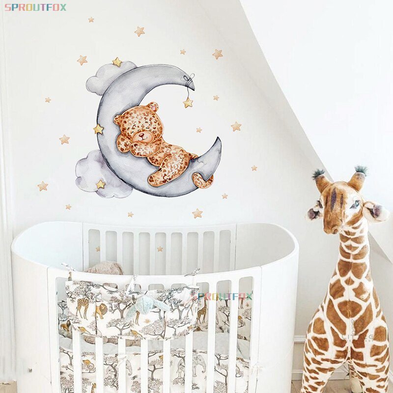 Elephant Giraffe Wall Stickers For Kids Rooms Wall Decorative Vinyl Animal Pattern Moon Child Wall Stickers For Children's Room