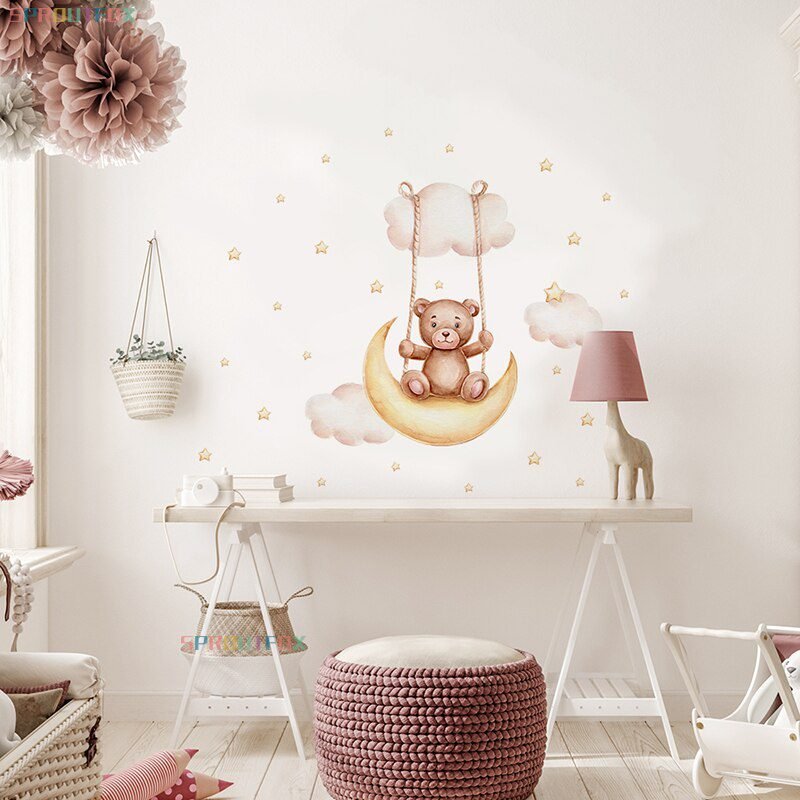 Elephant Giraffe Wall Stickers For Kids Rooms Wall Decorative Vinyl Animal Pattern Moon Child Wall Stickers For Children's Room