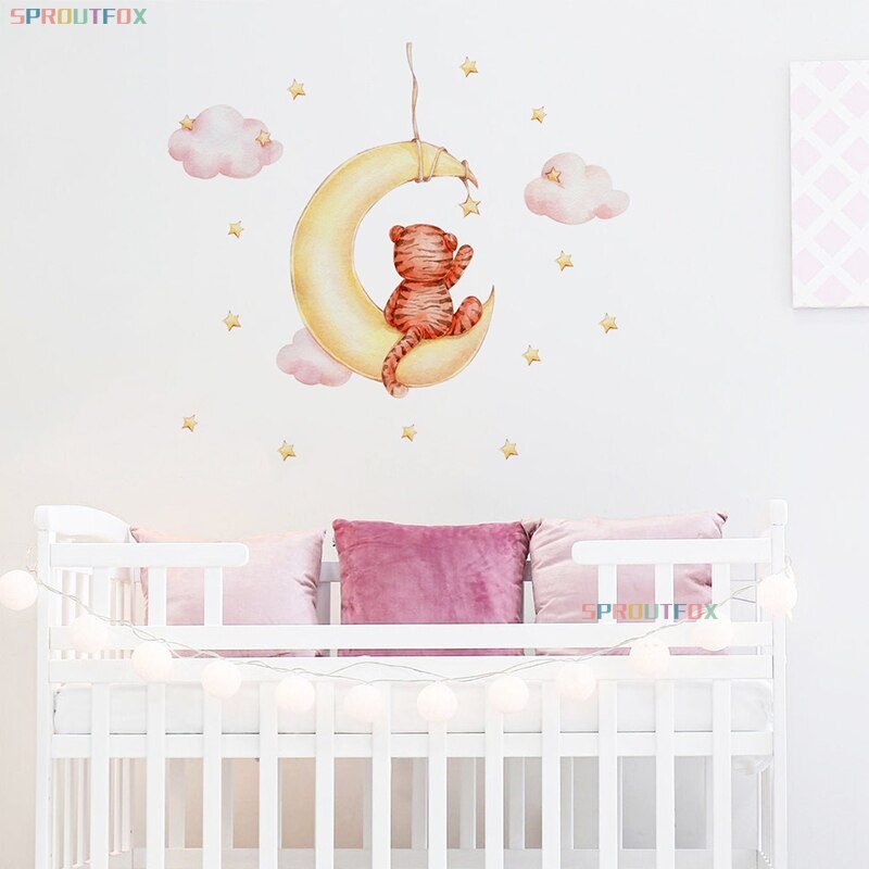 Elephant Giraffe Wall Stickers For Kids Rooms Wall Decorative Vinyl Animal Pattern Moon Child Wall Stickers For Children's Room