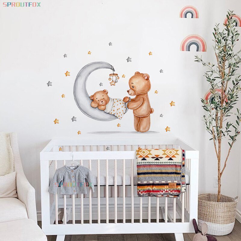 Elephant Giraffe Wall Stickers For Kids Rooms Wall Decorative Vinyl Animal Pattern Moon Child Wall Stickers For Children's Room