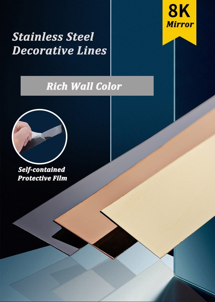 1 Roll Mirror Wall Sticker Stainless Steel Decorative Line Gold TV Background Ceiling Edging Strip Wall Decorations Living Room