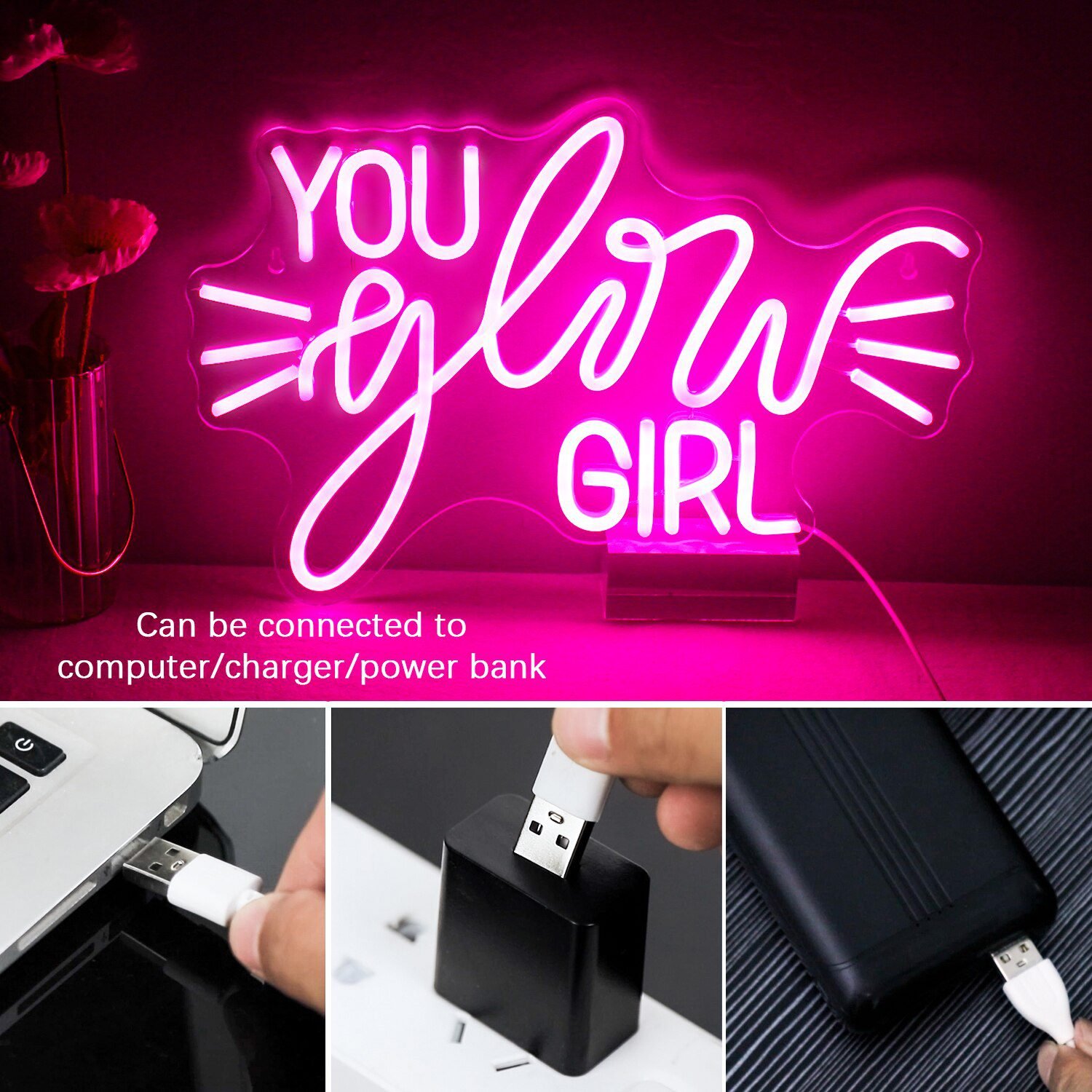 Ineonlife You Glow Girl Neon Sign Custom Led Light Wedding Engagement Ornament Birthday Party Bar Acrylic Art Wall Decorate Gift