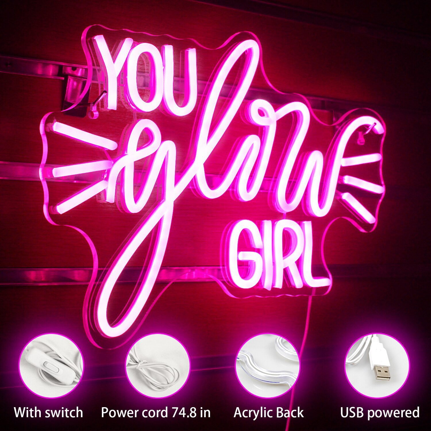 Ineonlife You Glow Girl Neon Sign Custom Led Light Wedding Engagement Ornament Birthday Party Bar Acrylic Art Wall Decorate Gift