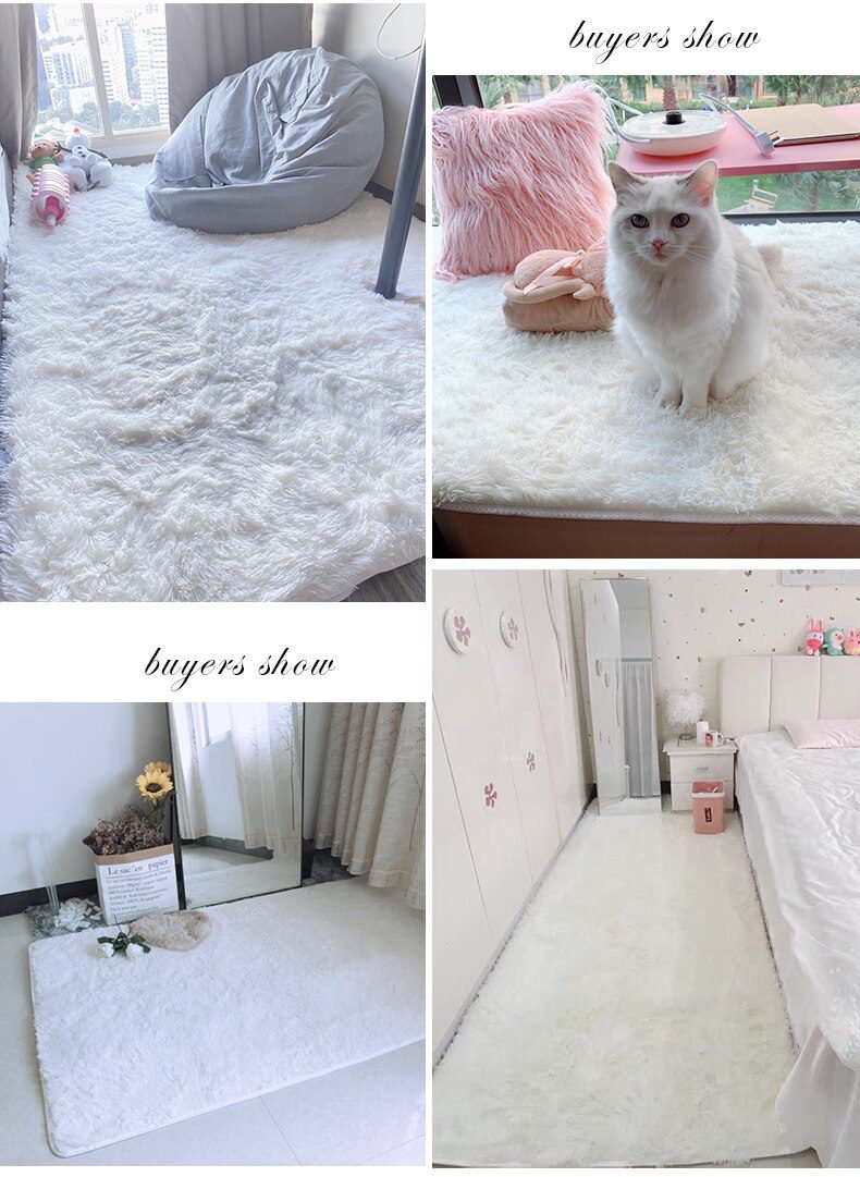 Plush Carpet Suitable For Living Room White Soft Fluffy Carpets Bedroom Bathroom Non-slip Thicken Floor Mat Teen Room Decoration