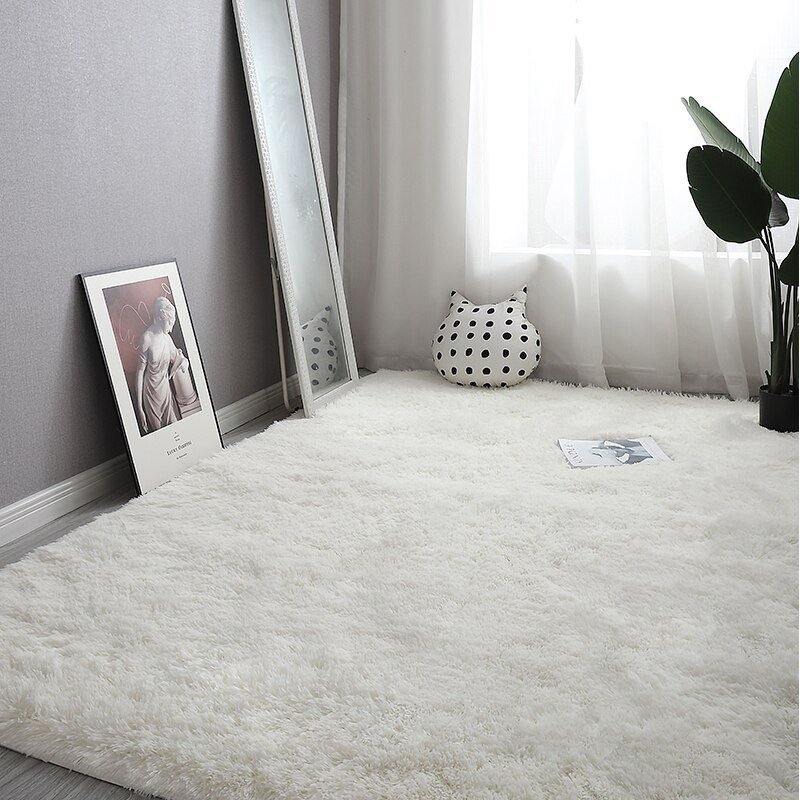 Plush Carpet Suitable For Living Room White Soft Fluffy Carpets Bedroom Bathroom Non-slip Thicken Floor Mat Teen Room Decoration