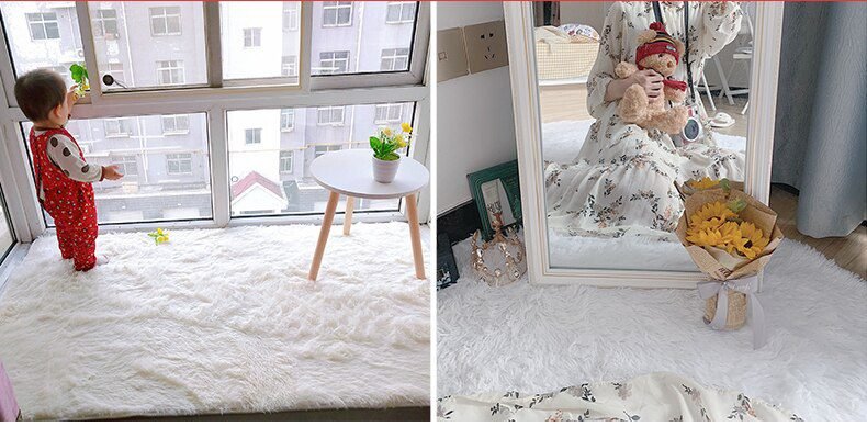 Plush Carpet Suitable For Living Room White Soft Fluffy Carpets Bedroom Bathroom Non-slip Thicken Floor Mat Teen Room Decoration