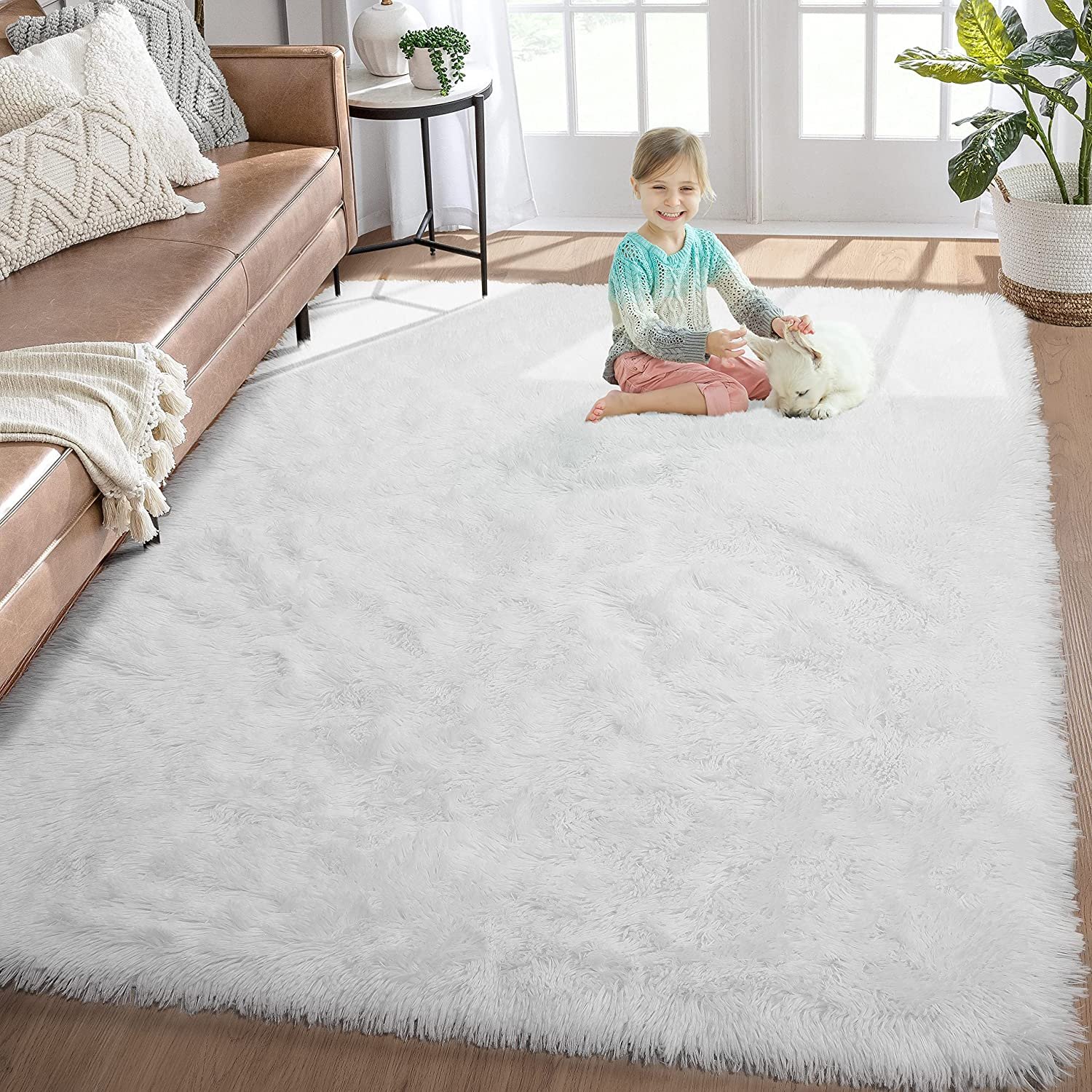 Soft Shaggy Carpet Living Room Fluffy Children Rugs Large Beige Plush Area Rug for Bedroom Kids Room Nursery Modern Home Decor