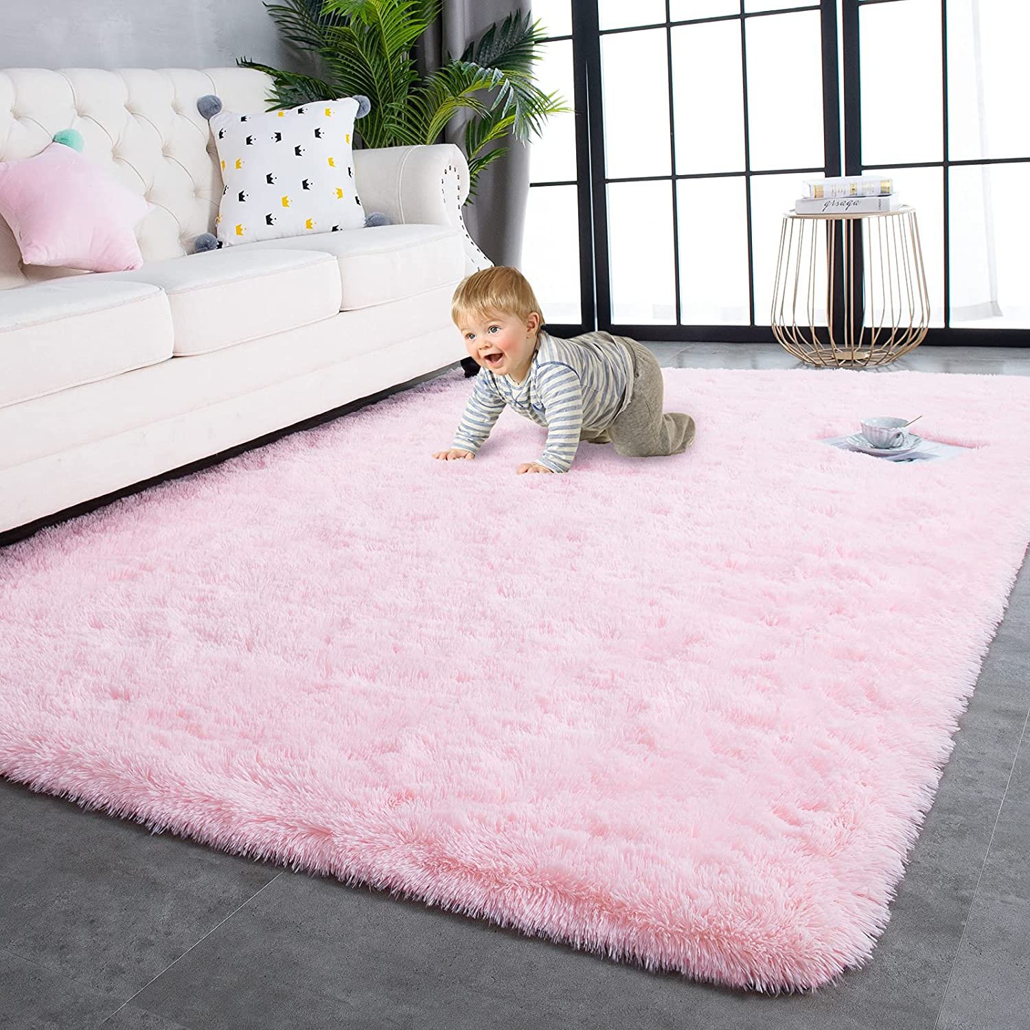 Soft Shaggy Carpet Living Room Fluffy Children Rugs Large Beige Plush Area Rug for Bedroom Kids Room Nursery Modern Home Decor