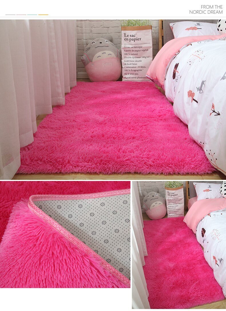 Pink Carpet For Girls Shaggy Children's Floor Soft Mat Living Room Decoration Teen Doormat Nordic Red Fluffy Large Size Rugs