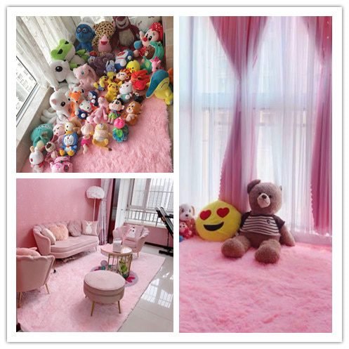 Pink Carpet For Girls Shaggy Children's Floor Soft Mat Living Room Decoration Teen Doormat Nordic Red Fluffy Large Size Rugs