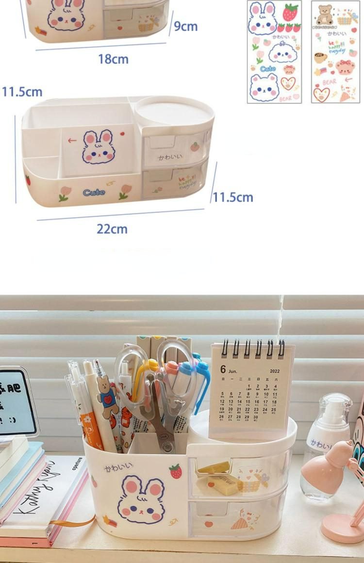 Creative Desktop Storage Box Organizer Plastic Drawer Transparent Kawaii Ins Multifunction Student Pen Holder Organizer Box Cute