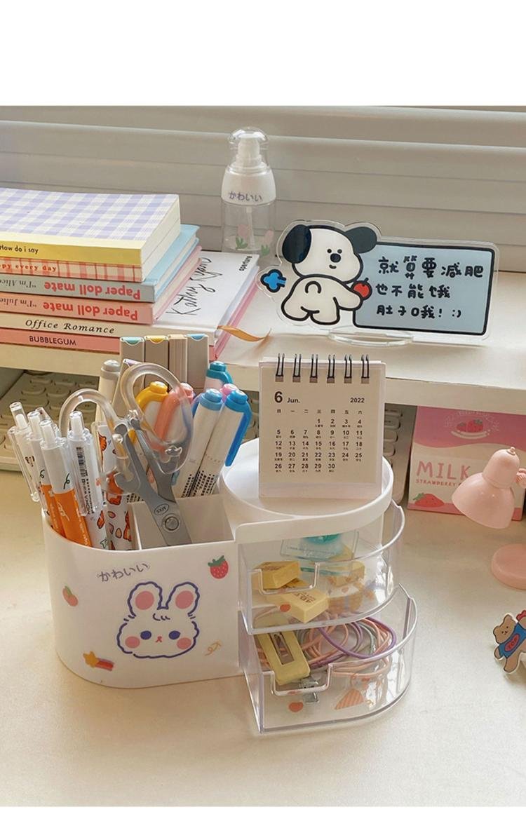 Creative Desktop Storage Box Organizer Plastic Drawer Transparent Kawaii Ins Multifunction Student Pen Holder Organizer Box Cute