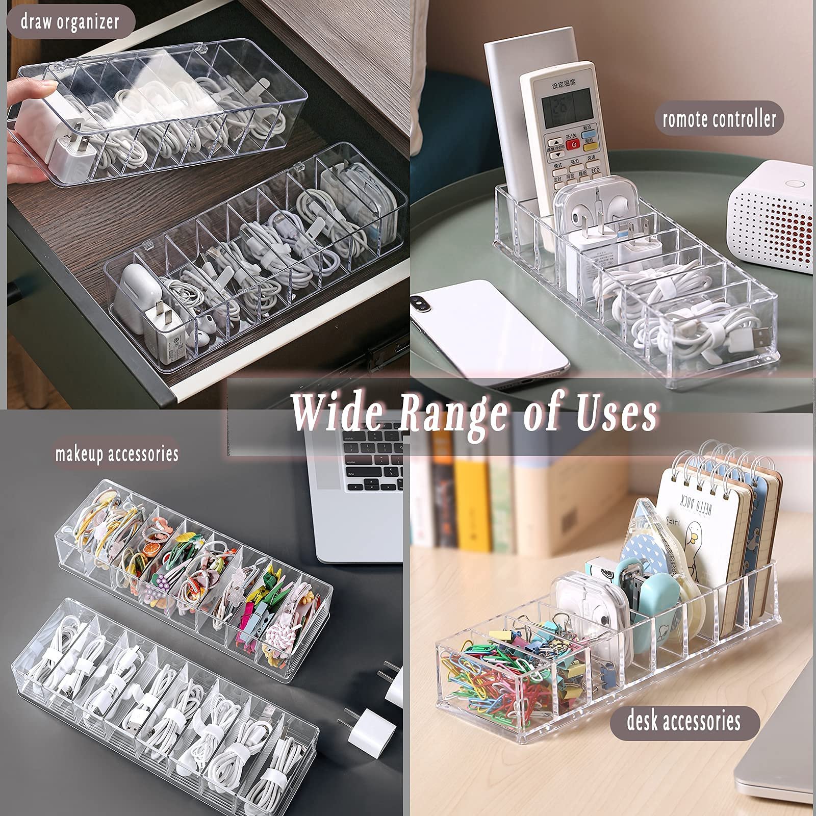 See-Through Charge Cable Organizer Box,Data Cable Management Box USB Cord Sorter, Small Desk Accessories Organizer and Storage